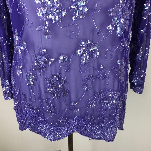 Jack Bryan Purple Beaded Silk Long Sleeve Blouse - Picture 3 of 8